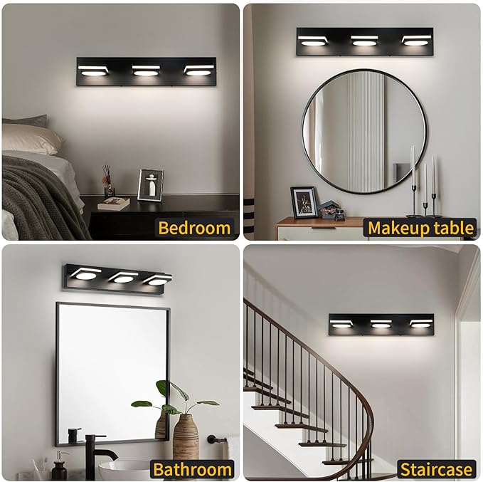OKELI Bathroom Light Fixtures, Matte Black Vanity Light Modern LED Acrylic Lighting Fixtures, Bathroom Accessories Dimmer Lamps, 3CCT, 22-inch