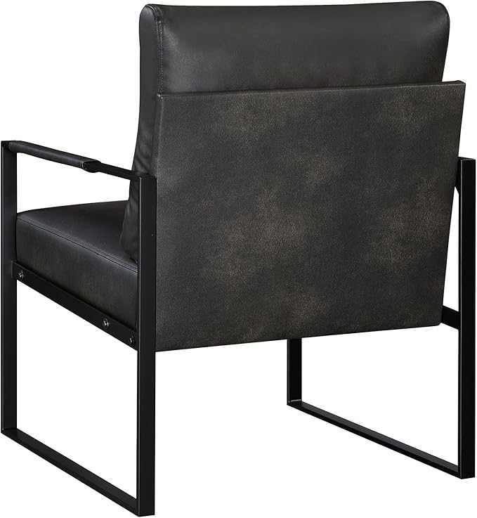 Lexicon Modern Accent Chair, Faux Leather Upholstered Living Room Chair With Wrapped Armrests,Arm Chair With Black Metal Frame,Comfy Single Chair For Living Room/Bedroom/Reading Room/Office,Dark Brown