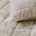 KASENTEX Greek Velvet Twin Quilt Set, 3× Softer Luxe Sheen, 100% Cotton Backing, 150GSM Down-Alternative Fill, Expanded 68×90" Coverage for Fuller Side Drape (1 Quilt + 1 Pillow Shams), Sandshell