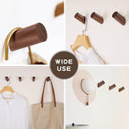 Wood Wall Hooks, 3 Pack Rustic Coat Hook Wall-Mounted, Decorative Hooks for Hanging Coats Hats Towels Robes Hat Rack for Wall (Walnut Wood)