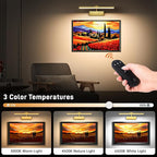 Picture Light, 15.35inch Wireless Picture Lights for Wall Rechargeable, 5400mAh Battery Wall Light with Remote, 3 Color Art Lighting for Paintings with Timer and Dimmable Artwork Display (Gold-2PCS)