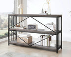 IBF Short Wide Horizontal Bookshelf, Industrial office Low 3 Tier Book shelf, Rustic Wide Vintage open Bookcase with Storage, Modern Grey Etagere for Home Office Living Room Bedroom, Gray Oak, 47 Inch