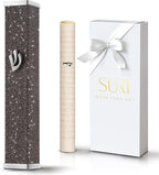 SURI Jewish Door Mezuzah – 3.8 Inch Sparkling Dark Aluminum Mezuza Holder with Printed Scroll, for Indoor or Outdoor Entry, Fits a 3 Inch Scroll, Self-Stick Adhesive