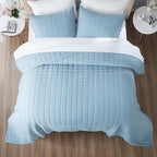 KASENTEX Queen XL Quilt Set 98"x98" – Soft Washed 3-Layer Lightweight Bedspread, Minimalist Nordic Design, All-Season Spring & Summer Quilt Set (1 Quilt + 2 Pillow Shams), Grey Blue
