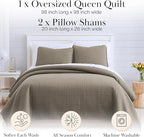 Southshore Fine Living, Inc. Quilts Full/Queen Size Quilt Bedding Set, Easy Care Stain & Pet Hair Resistant Bedding, Coverlet Queen Size/Full Size Bedspread with 2 Pillow Shams, Dark Taupe