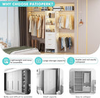 Walk in Closet Organizer System with 3 Extendable Hanging Rods, Built-in Garment Rack with 6 Shelves, Wall Mounted Clothes Organizers Storage Systems for Bedroom