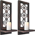 Set of 2 Candle Sconces, Farmhouse Accent Wall Sconce, Caramel Color Candle Holder Wall Decorations for Home Décor, Living Room, Dining Room.(15 x6 in)