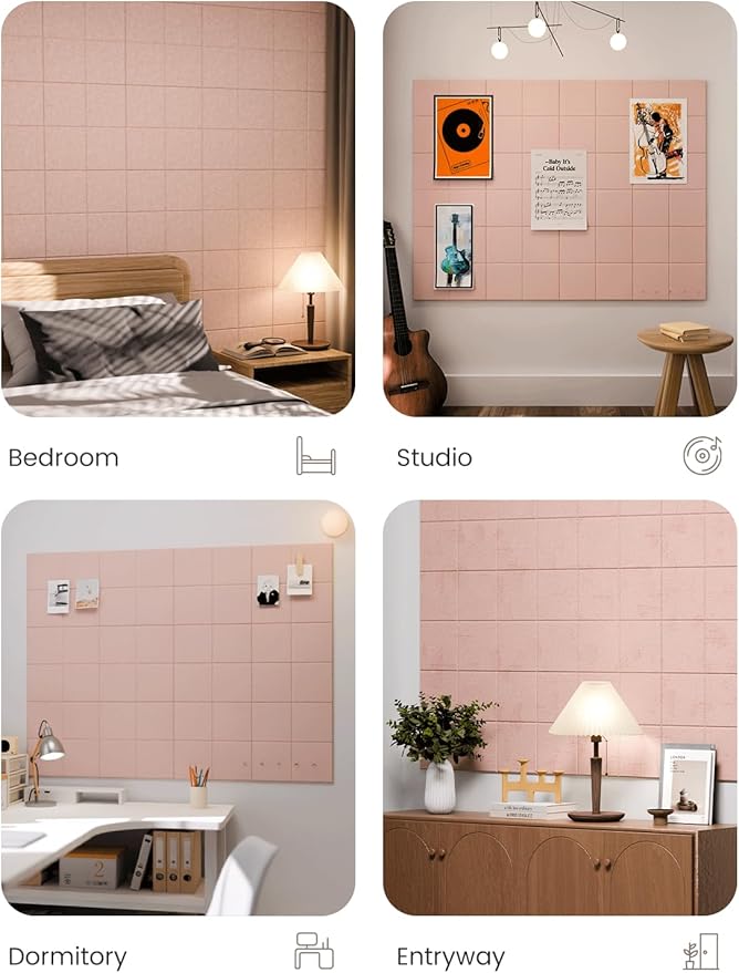Fluxynara Large Felt Bulletin Board 48" x 36" Cork Board Alternative-12 Pack with 70 Safe Removable Adhesive Tabs, Cork Boards for Walls Cork Board for Home Office Classroom Pin Board-Pink