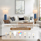 TOBUSA 23.5’’ Blue Table Lamps for Bedroom Set of 2, Modern Farmhouse Ceramic Bedside Nightstand Lamps for Living Room, Decorative Boho Ceramic Lamps Set for Home Office End Table Console, White Shade