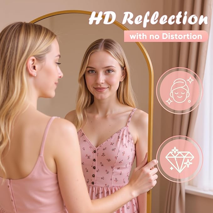 Full Length Mirror, 78" x 38" Arched Full Body Mirror Large Standing Floor Mirrors, Mirrors for Bedroom, Bathroom, Living Room Standing or Wall Leaning, Gold
