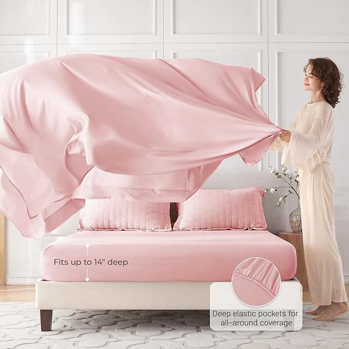 MUXHOMO 7 Pieces Full Comforter Set, Seersucker Bed in a Bag Full Size, All Season Luxury Bedding Set with Comforter, Flat Sheet, Fitted Sheet, Pillowcases & Shams, Pink