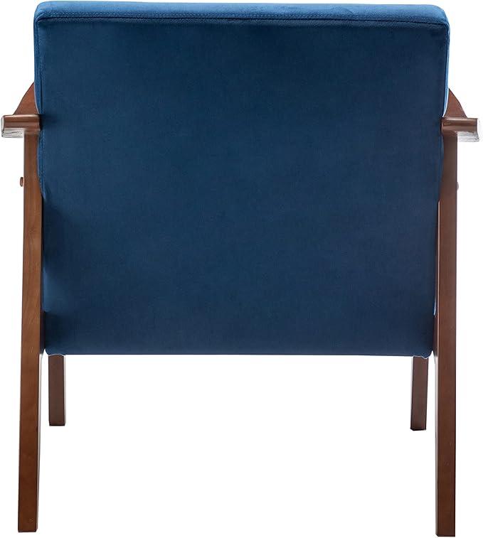 Accent Chair with Velvet Upholstery and Solid Wood Frame, Classic Mid-Century Modern Living Room Furniture for Extra Seating, Dark Blue