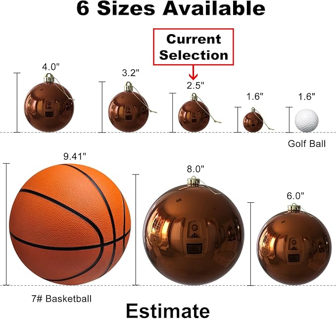 Bronze 2.5" Christmas Balls Christmas Tree Decoration Ornaments Shatterproof Hanging Balls for Birthday Halloween Holiday Wedding Decorations Set of 24pcs