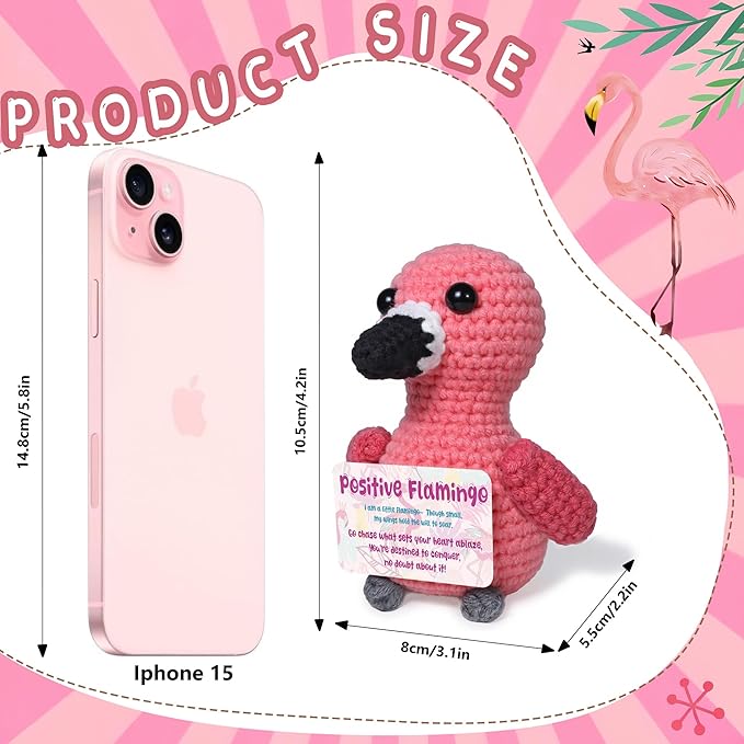 Mini Positive Flamingo Crochet Gifts, Birthday Gifts for Women Men Handmade Presents, Inspirational Small Animals Cute Flamingo, Emotional Cheer Up Funny Decor (Positive)