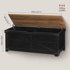 Large Toy Chest, 47.2" Wooden Toy Box with 2 Safety Hinges, Farmhouse Style Storage Bench, Blanket Storage Chest for Living Room, Entryway, Bedroom, Black+Walnut SCHZ18601