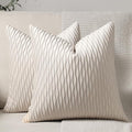 Ivory White Couch Pillow Covers: 2 Pack 24x24 Inch Original Striped Velvet Square Throw Pillow Cases for Farmhouse Home Decor