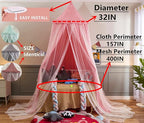 VETHIN Bed Canopy for with Lights,Double Layer Princess Round Dome Dreamy Mosquito Net Bedding Girls Room Castle Play Tent Hanging House Decor Reading Nook Canopies(Gray/White)