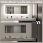 96x36 Large LED Bathroom Mirror with Lights - Black Aluminum(Front and Backlit),Anti-Fog Lighted Mirror for Wall,Stepless Dimmable Lighted Mirror,3 Colors Smart Mirror(Horizontal/Vertical)