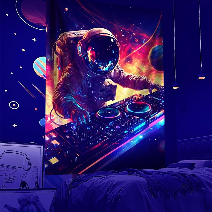 NYZE Astronaut Space Tapestry for Bedroom, Glow in the Dark Room Decor Wall Tapestries, Cool Galaxy Planet Wall Hanging, Wall Hanging for Men Guys Gamer Room Dorm Living Room 44in×60in