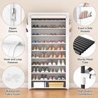 ROJASOP Shoe Rack with Covers 10 Tier Large Shoe Organizer Tall Shoe Closet Storage for 50-55 Pairs Shoe and Boot, Free Standing Shoe Rack Organizer for Closet, Entryway, Bedroom, White