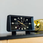 NEWGATE® Wideboy Alarm Clock | Rectangular Retro Design | Black | Mid Century dial | Ideal for Bedside, Desk, Mantel or Shelf | Retro Bedroom & Office Accessory
