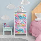 Sorbus Nightstand with 3 Drawers - Bedside Furniture & Accent End Table Chest for Home, Bedroom Accessories, Office, College Dorm, Steel Frame, Wood Top, Pastel Fabric Bins