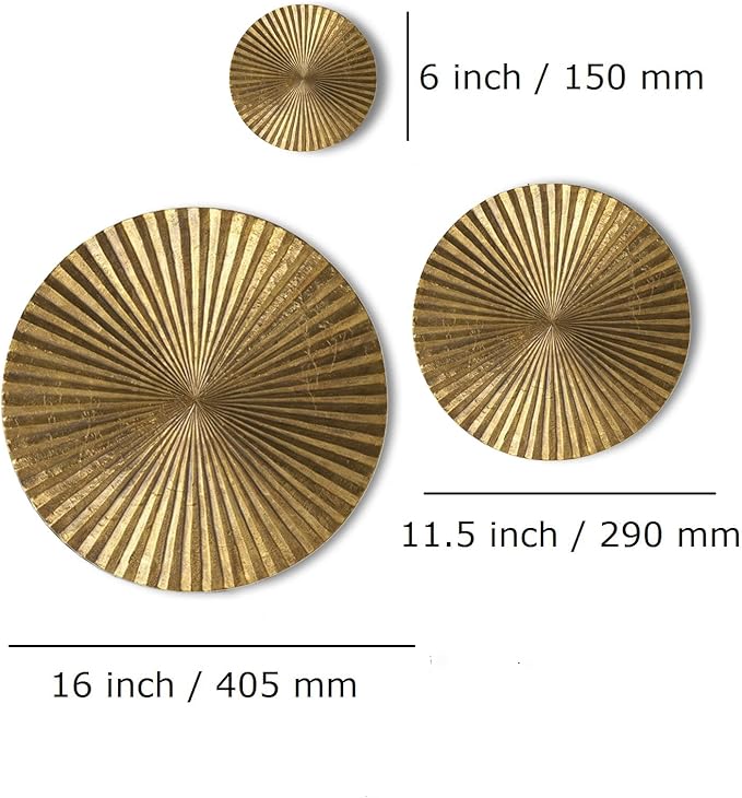 Decorlives Round Sunburst Metal Wall Art | Modern Metal Wall Hanging Décor Sculpture for Living Room Bedroom Home Office (Silver Glossy | Set 6-2 Large(16") + 2 Medium(11.5") + 2 Small(6") Circles)