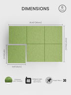 Bumusty Large Cork Board 36" x 24" Alternative - 6 Pack Felt Wall Tiles with 40 Safe Removable Adhesive Tabs, 30 Pushpins, Cork Boards for Walls Pin Board Bulletin Board Office Decor (Kelly Green)
