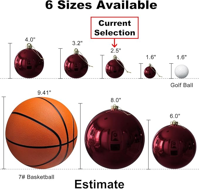 Maroon 2.5" Christmas Balls Christmas Tree Decoration Ornaments Shatterproof Hanging Balls for Birthday Halloween Holiday Wedding Decorations Set of 18pcs