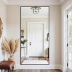Full Length Mirror, 83"x44" Floor Mirror Freestanding, Oversized Floor Standing Full Body Mirror with Stand for Bedroom, Hanging Mounted for Living Room Cloakroom, Black, Rect