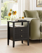Fluted Nightstand, Farmhouse Night Stand with 2 Drawers, Mid Century Modern Side Accent Table,Bedside End Table for Bedroom, Living Room, Black