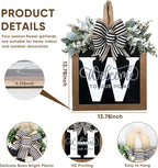 Ultra Large 14'' Last Name All Year Round Front Door Wreath with 26 Initial Letter Welcome Sign All Seasons Eucalyptus Garland and Bow Wreaths for Front Door Porch Farmhouse Decoration(W)