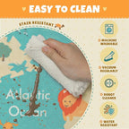 Washable Large Kids Playroom Rug with Animal – 5x8 Educational World Map Play Mat for Kids Room – Non-Slip, Stain Resistant, Soft & Safe for Baby, Nursery, Classroom or Bedroom - Blue Ocean