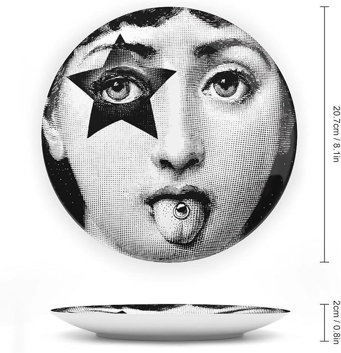 Lina Cavalieri Plate, Wall Decorative Plate, Mysterious Face Plate Wall Hanging Decoration,Including Bracket and Special Spring Hook, 8inch, Style1