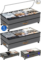 Under Bed Storage with Wheels 2-Pack, 75L XXL Under the Bed Storage Containers Large, 12" Tall Adjustable Storage for Underbed with Lids, Rolling for Clothes, Shoes, Blankets (Grey)