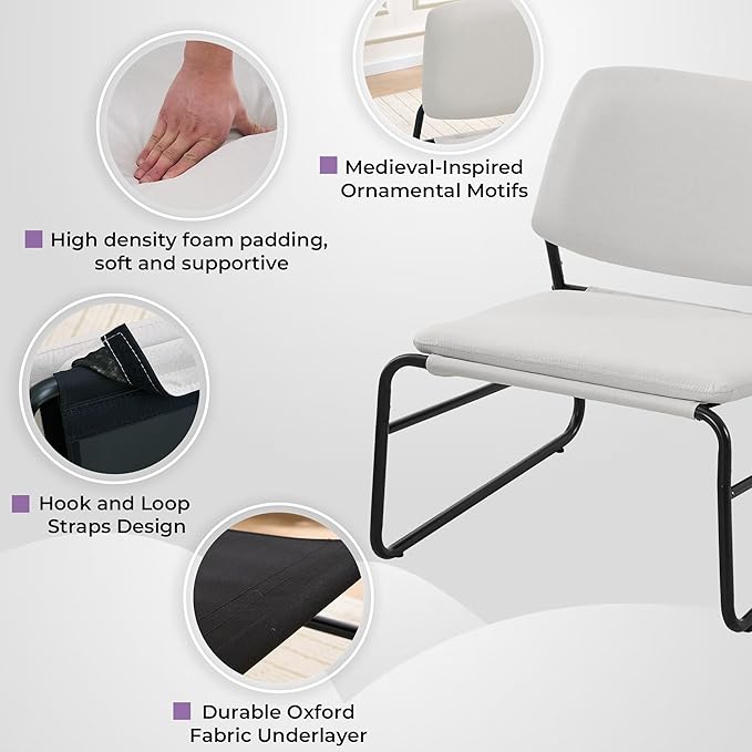 DAICO Modern Accent Chair Armless Sling Accent Chairs Comfy Upholstered Side Sitting Chairs with Metal Frame for Living Room Bedroom Balcony Garden, Linen, Beige