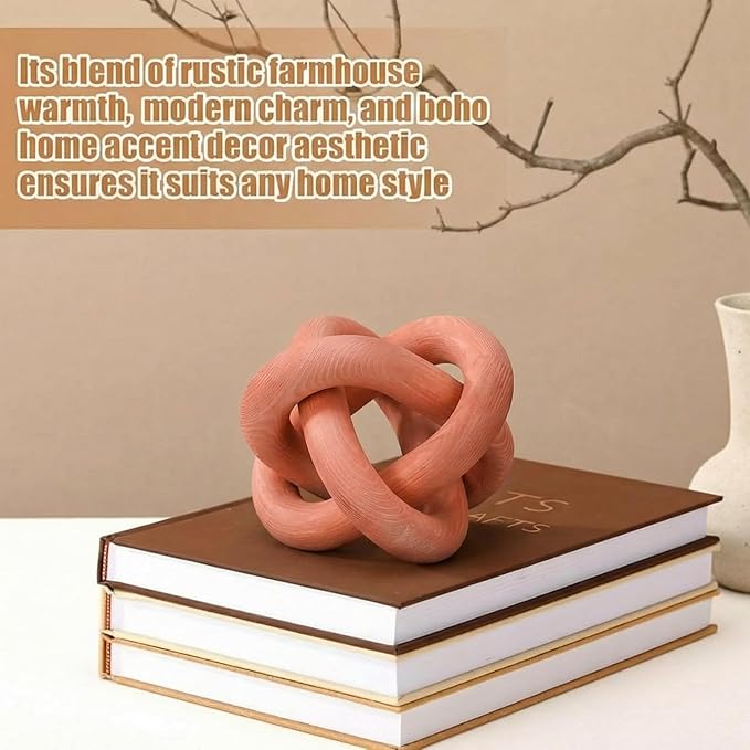 3 Link Wood Knot Decor Rustic Home Décor Accents Hand Carved Coffee Table Decoration, Boho Chain Link Decoration, Modern Shelf, Rustic Objects for Home Living Room Bedroom(Orange)