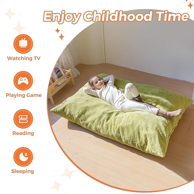 MAXYOYO 3 in 1 Kids Bean Bag Chair Bed, Convertible Chair Folds from Bean Bag to Lounger, Child Floor Sofa for Gaming, Reading, Floor Mattress with High-Density Foam Filling
