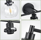 3-Light Bathroom Light Fixture Black Vanity Lights Over Mirror Modern Wall Sconce Farmhouse Vintage Bathroom Vanity Lighting with Glass Shade for Bedroom Hallway Cabinet Bathroom