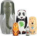 Gejoy Russian Nesting Dolls for Kids Handmade Matryoshka Wooden Stacking Toys Nesting Dolls Collectible Gifts for Winter Christmas Holiday Present Boys Girls Adults Home Decor(Elephant Animal)