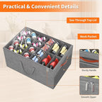 Aokeyee 2 Pack Shoe Organizer for Closet, Large Shoe Storage Box Fits up to 48 Pairs, Space Saving Foldable Shoes Organizer Bin w/Clear Cover and 4 Reinforced Handles, Grey
