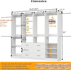 Closet System with 4 Sets, Closet Organizer Systems with 6 Drawers & 8 Hanging Rods & Adjustable Shelves, Walk in Closet Freestanding Closet System Modular Closet System Set White