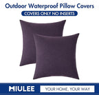 MIULEE Pack of 2 Decorative Outdoor Solid Waterproof Throw Pillow Covers Faux Linen Garden Farmhouse Cushion Cases for Patio Tent Balcony Couch Sofa 16x16 Inch Purple