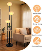 Lightdot Black Floor Lamp with Table, Modern Dimmable Floor Lamps with Pumpkin Lampshade, 3000K Warm White Bulbs Included, 3-Light Tall Standing Lamp for Living Room/Bedroom/Sofa Beside/Corner Decor