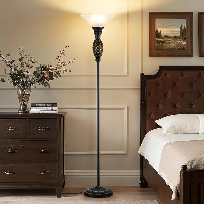 Luvkczc Vintage Floor Lamp with Nightlight, 70" Rustic Standing Lamp with Glass Shade, Victorian Style Tall Lamp Decor for Living Room Bedroom Study Home Office Corner (Bulb Included)