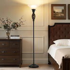 Luvkczc Vintage Floor Lamp with Nightlight, 70" Rustic Standing Lamp with Glass Shade, Victorian Style Tall Lamp Decor for Living Room Bedroom Study Home Office Corner (Bulb Included)