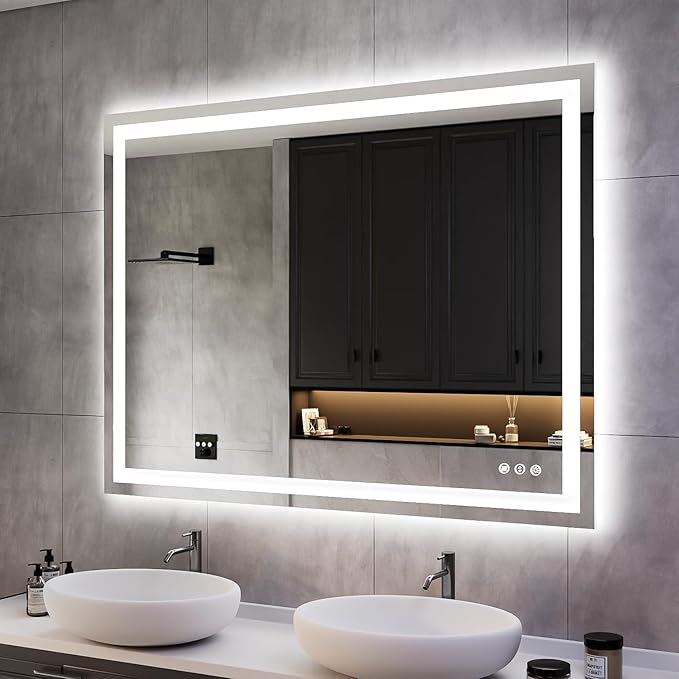 ISKM 48'' x 36'' LED Mirror for Bathroom Lighted Vanity Mirror for Wall Front Lights + Backlit LED Bathroom Mirror Anti-Fog Tempered Glass ETL Listed
