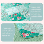 Whale Flotilla Patchwork Quilt Twin Size, Extra Soft Boho Floral Bedspreads for Bed Reversible Lightweight Twin Quilt Bedding Set Printed Coverlets with 1 Pillow Sham for All Seasons, Green