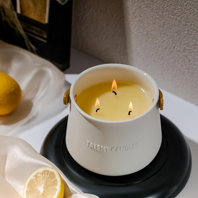 Candles for Home Scented - Scandinavian Style 3 Wick Candle - 30 Hours Long-Lasting Ceramic Candle Jar - Soy Candles Non Toxic with Minimalist Design - Grapefruit Rose