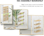 4NM No Assembly Folding Bookshelf, 4 Tiers Collapsible Book Shelves Open Industrial Foldable Storage Bookcase Shelf for Bedroom, Living Room, Home Office - Natural and White
